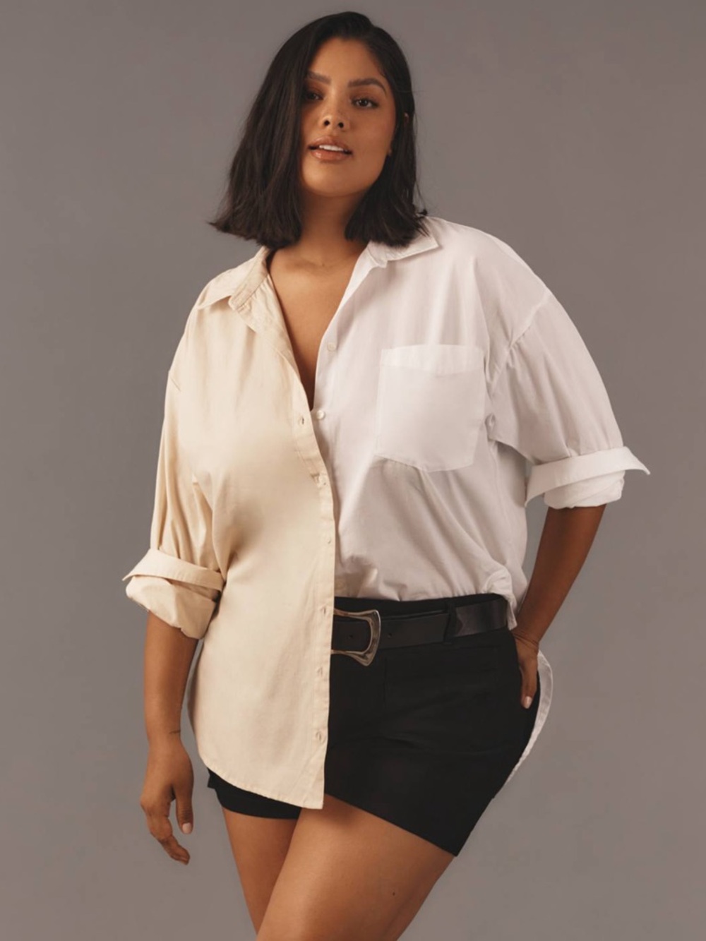Maeve • Oversized The Bennett Buttondown Shirt XL Neutral Classic Colorblock